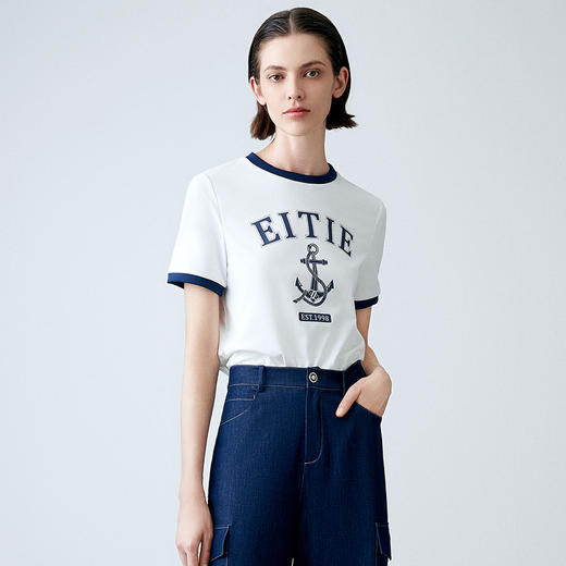 EITIE爱特爱夏季新款时尚百搭舒适圆领印花T恤女7802502 商品图3