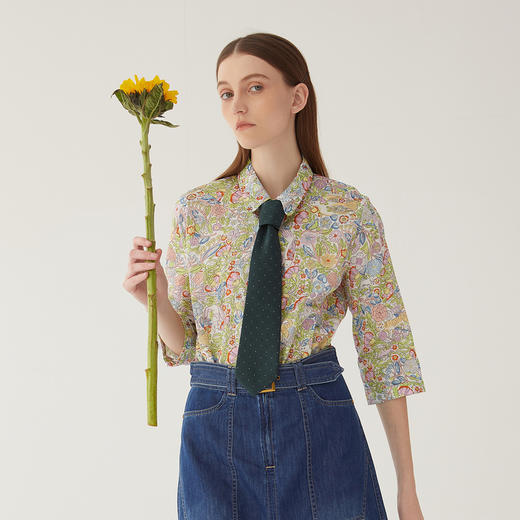 谜底花衬衫七分袖女2024夏新款复古田园风印花浪漫衬衣246MC7009 商品图1
