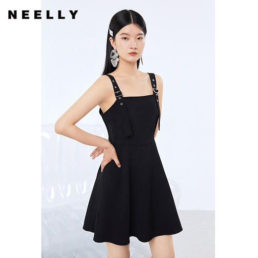 NEELLY纳俪气质衬衫领可调节吊带连衣裙女时尚两件套中长款A字裙N22074Y04417 商品图1