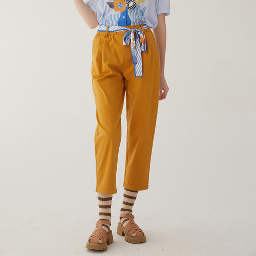 谜底直筒九分裤女2024夏季新款通勤风纯色休闲裤配腰带246MK7018 商品图0