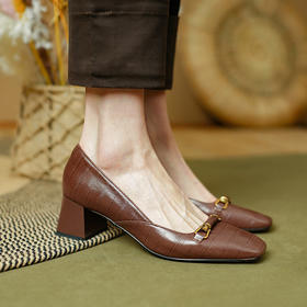 【预售5天】法式方头浅口气质女神范单鞋，女新款粗跟羊皮高跟鞋PS&PS1713