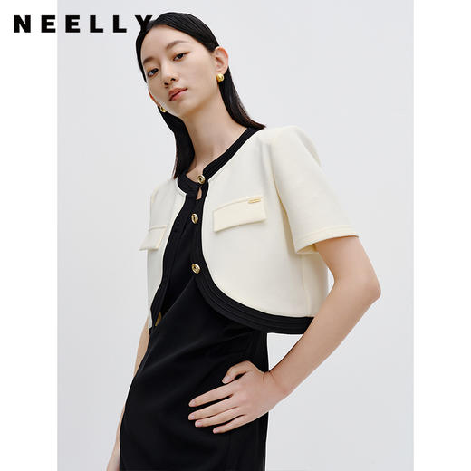 NEELLY纳俪商场同款小香风短款气质外套女撞色金扣气质上衣百搭N23071C01017 商品图2