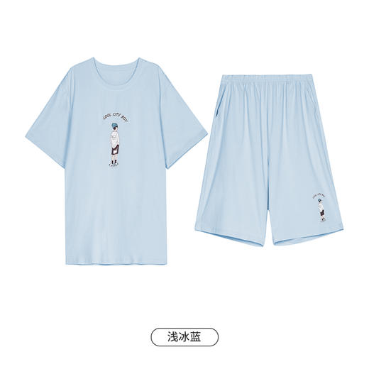 都市丽人都市锋尚舒适外出春夏睡衣男32支CVC单面家居服薄款短袖短裤男士棉质套装FH42B2 商品图9