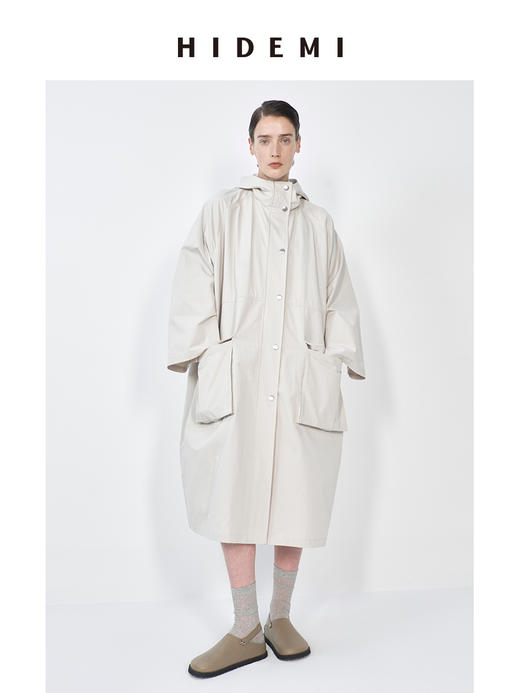 HIDEMI 【娜扎同款】新款冰川灰小男孩系列女装口袋撞钉廓形设计感连帽春日长风衣外套 商品图1