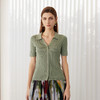 【棉麻坑条纹开衫】24年春夏新品女士短袖针织修身小外套 商品缩略图0