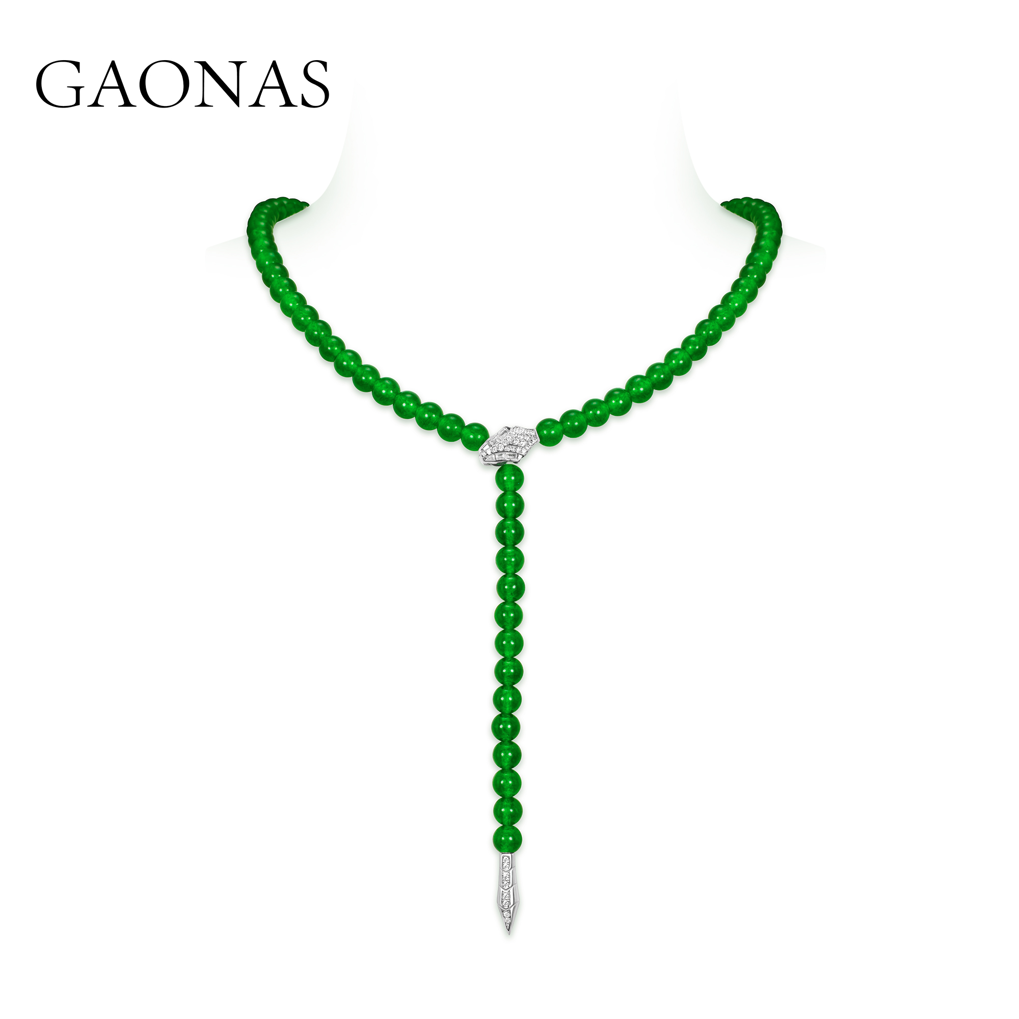 GAONAS 坠链均925银合成锆石 国风新潮时尚设计款绿珠项链10328XG