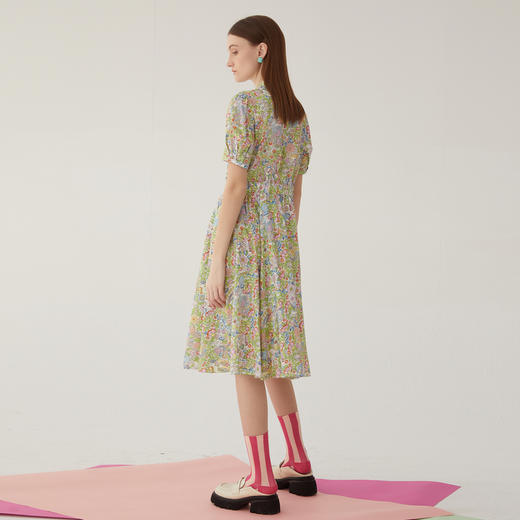 谜底碎花连衣裙短袖2024夏季新款复古文艺花色收腰长裙246ML7052 商品图2