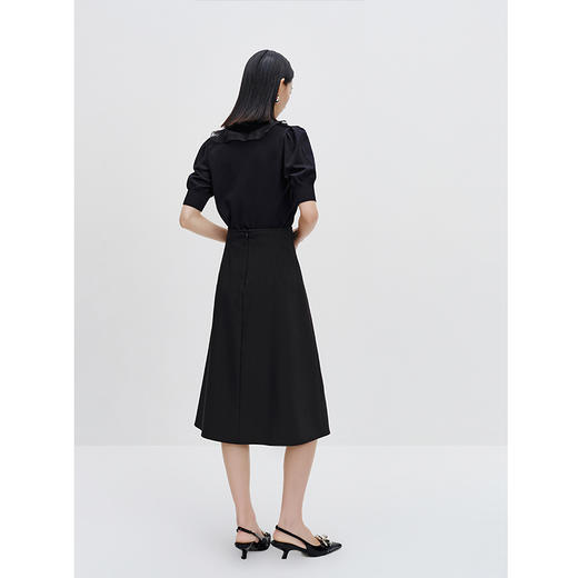 NEELLY纳俪商场同款黑色半身裙女中长款优雅链条系带收腰A字裙N24024E04556 商品图3