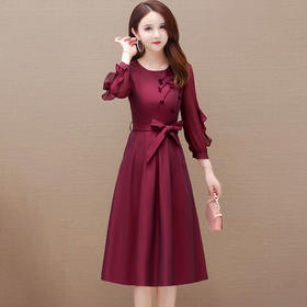 QYM 23T189-Y气质连衣裙妈妈装收腰时尚纯色A字裙