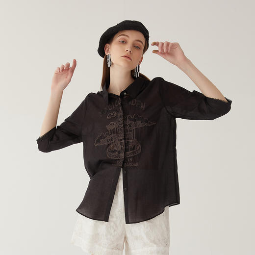 谜底2024夏季新款通勤风绣花衬衫七分袖女宽松时尚百搭246MC7010 商品图1