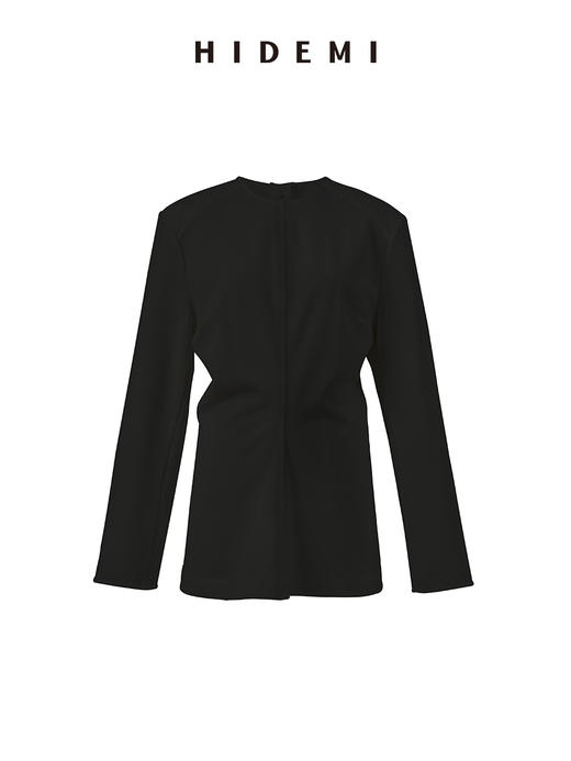 HIDEMI 极简春日圆领设计感前后两穿立体剪裁缎面外套上衣女 黑色/白色 商品图12