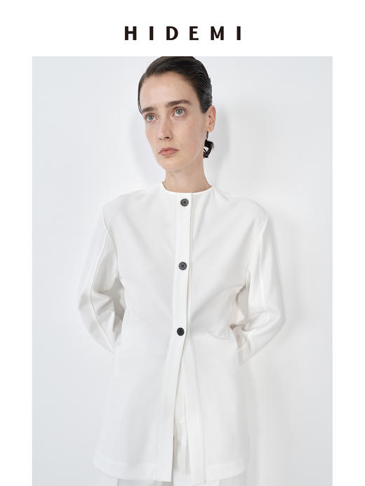 HIDEMI 极简春日圆领设计感前后两穿立体剪裁缎面外套上衣女 黑色/白色 商品图8