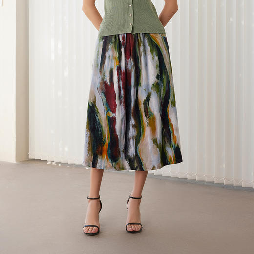 【棉质印花半裙】24年春夏新品女士印花半裙时尚中长款半身裙 商品图0