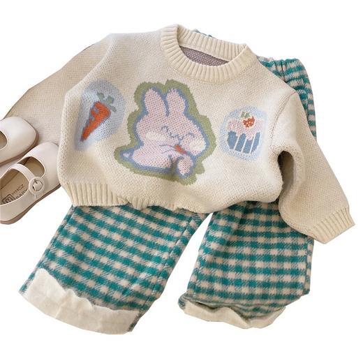 【15天发货！春秋日新装，潮韩来袭！】韩版童装新款女童，卡通兔子针织毛衣格子休闲裤子套装，时尚与舒适的穿着不二之选！-QQ 商品图4
