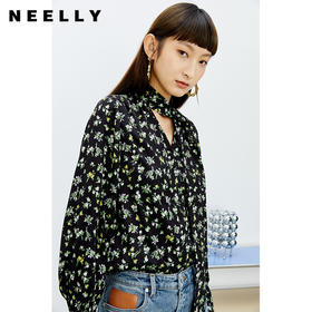 NEELLY纳俪商场同款碎花衬衫女季飘带领气质韩版上衣时尚N22074B04408
