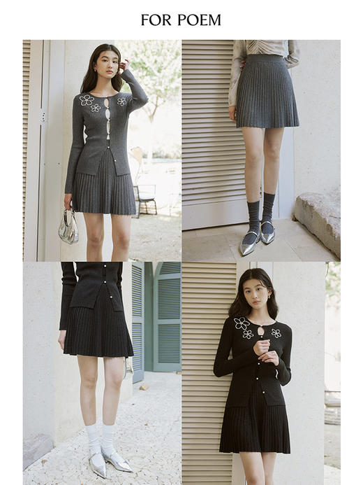 ForPoem 现货 24/SS原创设计春季羊毛金银丝针织百褶半身裙女a字短裙 商品图1