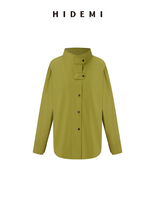 HIDEMI 质感小立领风衣型微褶皱水洗棉衬衫上衣 商品图10
