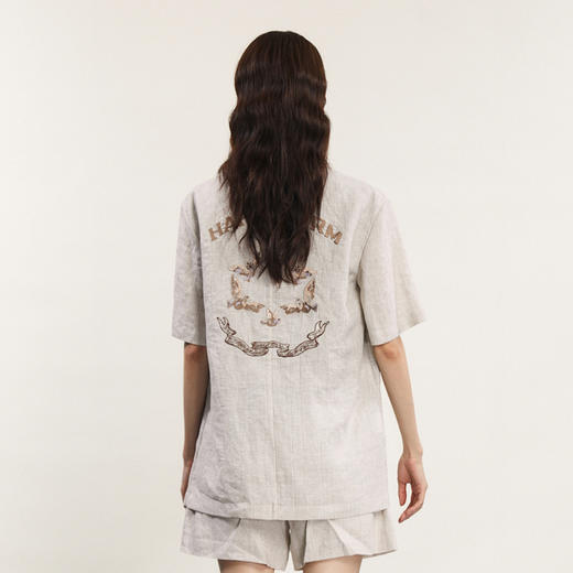 谜底西装外套短袖女2024春季新款亚麻透气宽松绣花西服241MW0142 商品图2