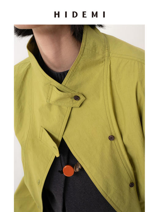 HIDEMI 质感小立领风衣型微褶皱水洗棉衬衫上衣 商品图6