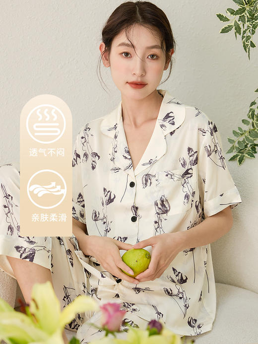 康妮雅女式短袖长裤开襟套装 商品图3