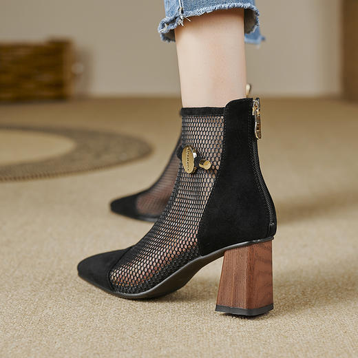 【预售5天】春夏新款，舒适百搭羊猄皮+沙网时尚高跟网靴CZ&C-899 商品图1