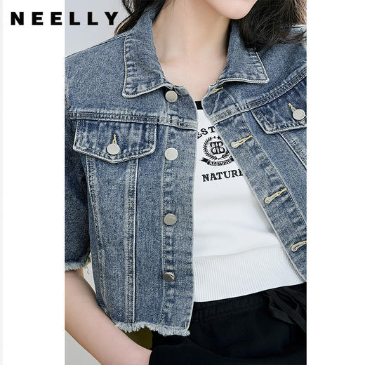 NEELLY纳俪商场同款时尚毛边牛仔外套女流苏高腰百搭短款夹克上衣N23074C07720 商品图2
