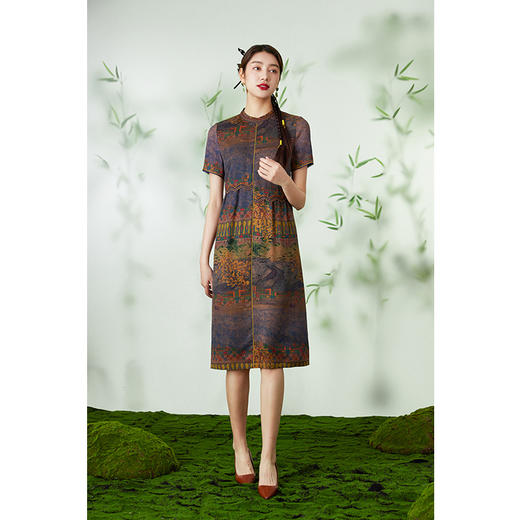 【香榭丽大道】【香云纱】乔万尼24mm真丝连衣裙重磅桑蚕丝古典立领EM2E780 商品图3