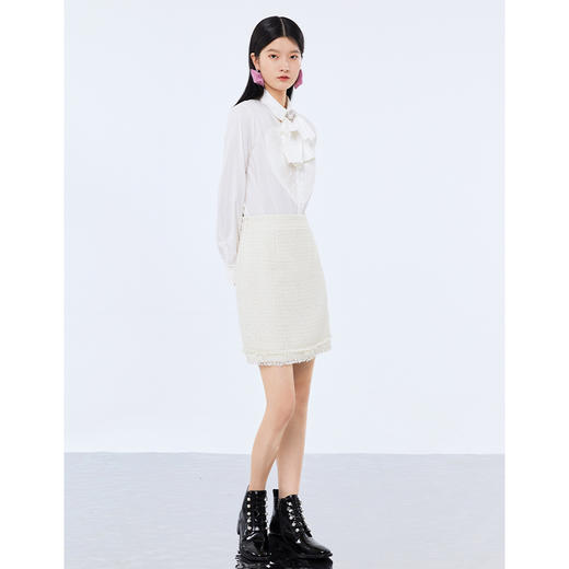 NEELLY纳俪西装领飘带白色衬衫女爱心压褶长袖上衣简约通勤秋季N21091B01183 商品图3