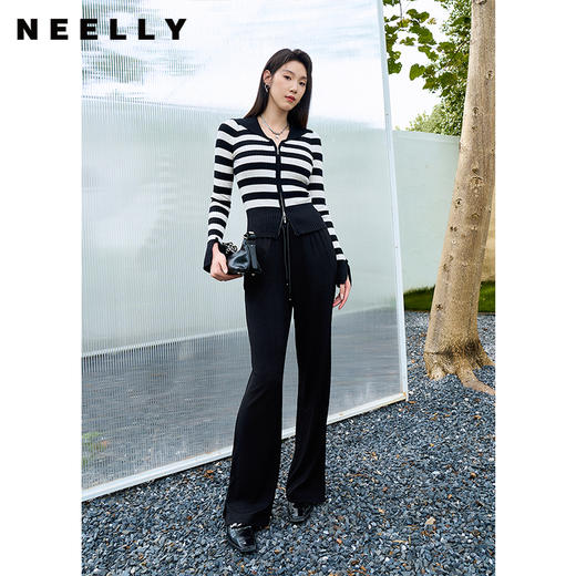 NEELLY纳俪商场同款黑色阔腿裤2023早秋新款休闲百搭垂感侧摆开叉N24034H04569 商品图1