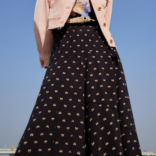 谜底A字型长款半身裙2024春季新款复古文艺花色宽松长裙241MB0162 商品图1