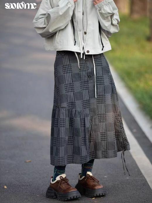 早乙女惠子saotome/STMQZ231207/ 不规则结构格纹半裙 商品图2