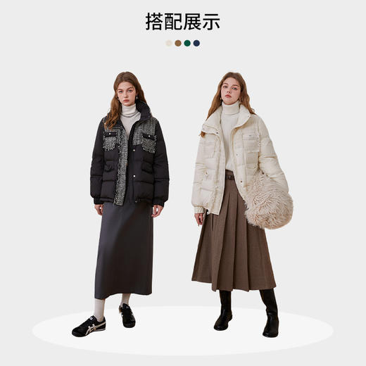 西遇小香风拼接羽绒服女冬季新款粗花呢宽松面包服短款外套12331643 商品图2