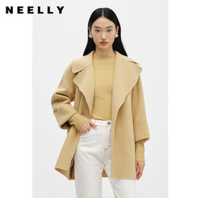NEELLY纳俪商场同款冬季新款双面呢大衣女大翻领收腰系带气质外套N23104N04402