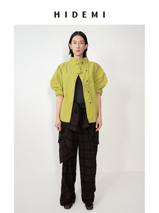 HIDEMI 质感小立领风衣型微褶皱水洗棉衬衫上衣 商品图2