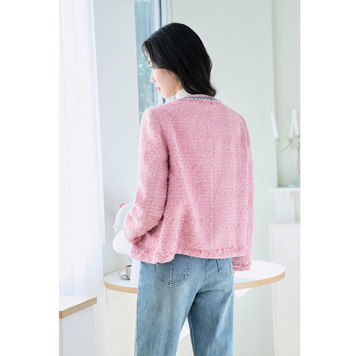 NEELLY纳俪商场同款绵羊毛小香风短外套女粉色甜美气质粗花呢上衣N23094C03333 商品图3