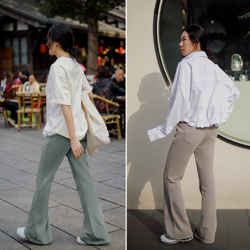 【100%棉】微喇叭显高显腿长卫裤 抽绳松紧休闲长裤