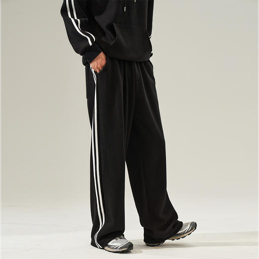 西遇美式高街条纹运动裤男早春新款宽松显瘦百搭卫裤阔腿裤12332368 商品图2