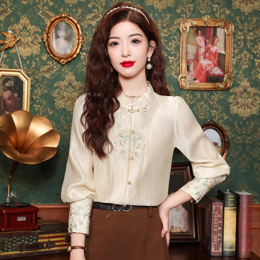 KQL E261N2337荷叶领灯笼袖衬衫 商品图0