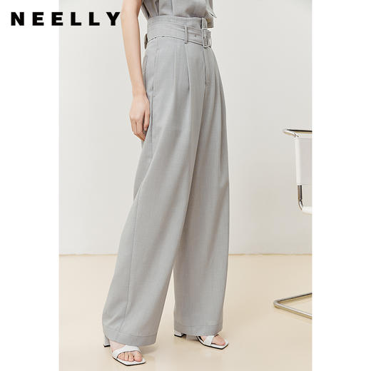 NEELLY纳俪商场同款西装休闲裤女立体打褶收腰系带阔腿直筒裤百搭N22052H01174 商品图1