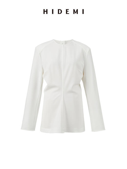 HIDEMI 极简春日圆领设计感前后两穿立体剪裁缎面外套上衣女 黑色/白色 商品图11