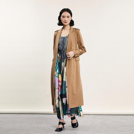 谜底长款风衣女2024春款时尚气质西装领双排扣宽松外套241ME0136 商品图0