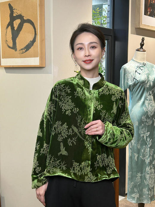 微瑕秒杀|  盛唐牡丹 |丝绒小鸟双面穿外套 绿色款(不夹棉)[特价品] 商品图0