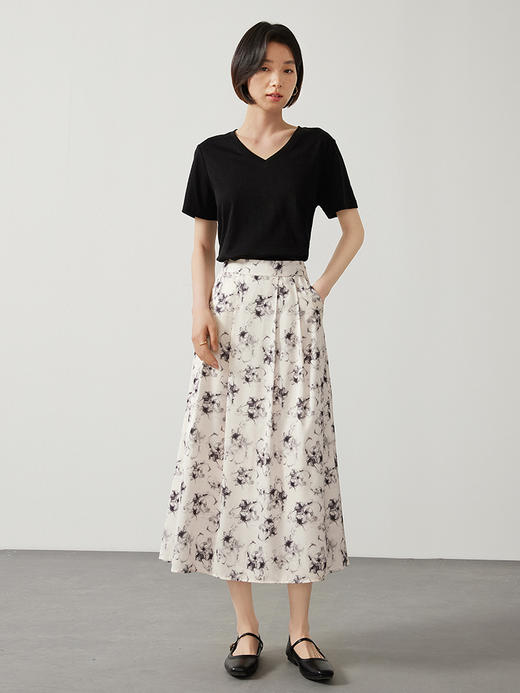 【专属特价】熙世界复古国风水墨印花半身裙女2025秋季新款高腰显瘦A字中长裙 商品图3