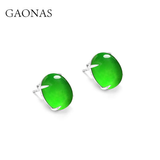 GAONAS 925银合成锆石耳饰 满绿蛋形国风时尚百搭绿色耳钉10343EG 商品图1