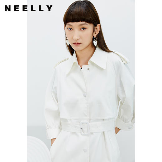 NEELLY纳俪风衣女2022年新款单排扣收腰系带中长款外套气质泡泡袖N22074F04442 商品图1