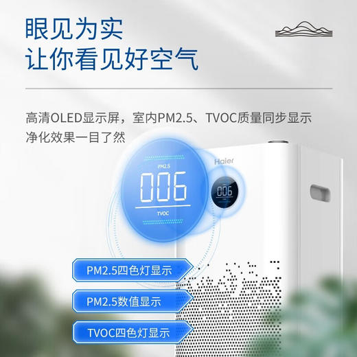 海尔（Haier） 空气净化器家用除甲醛除雾霾除烟除尘 紫外线除菌 氨基酸分解除醛 除TVOC 四色显示 KJ650F-H600AU1 商品图1