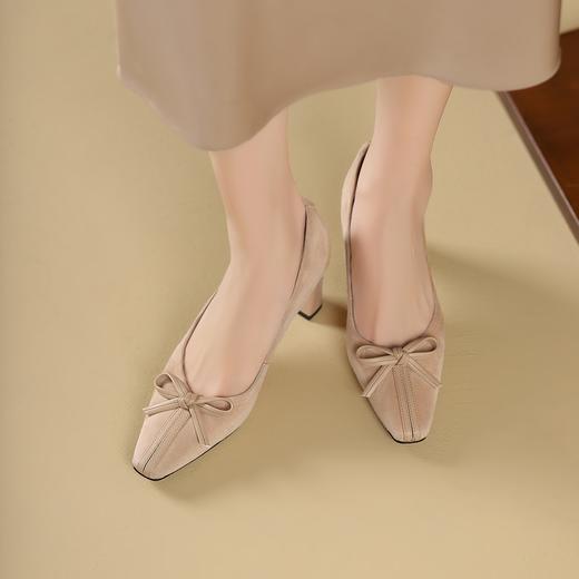 阿么手工女鞋小羊皮高跟鞋百搭蝴蝶结2025新款法式复古单鞋6.5CM 商品图1