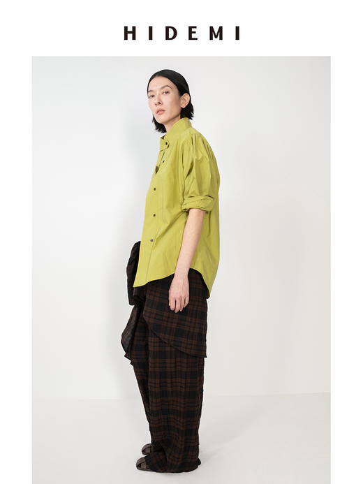 HIDEMI 质感小立领风衣型微褶皱水洗棉衬衫上衣 商品图5