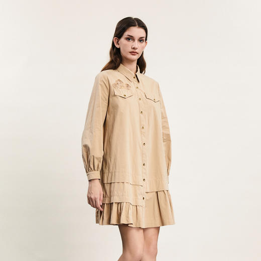 谜底A型连衣裙长袖2024春季新款时尚简约衬衫式中长裙女241ML0107 商品图1