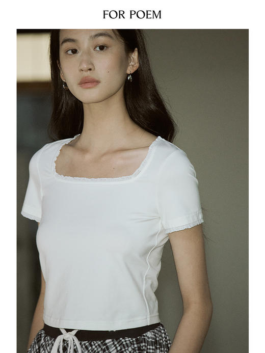 ForPoem 现货 24/SS原创设计春季新款简约百搭花边领休闲短袖T恤上衣 商品图4